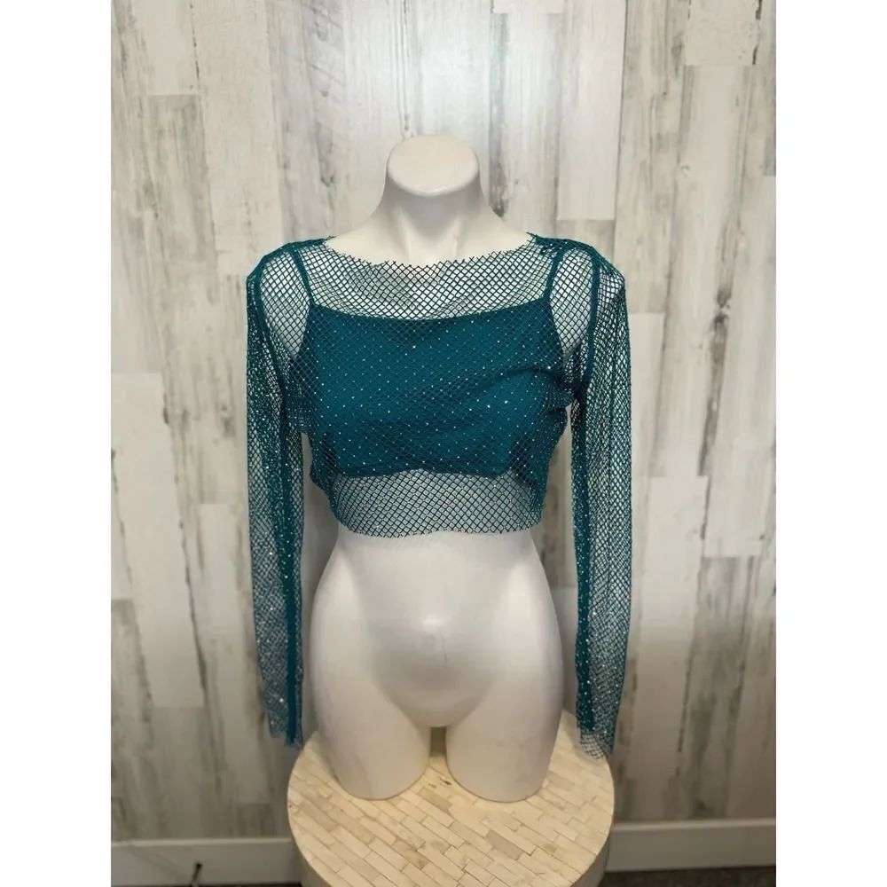 Sincerely Jules Teal Fishnet Mesh Crop Top – Size M